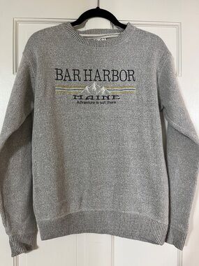 Bar Harbor Men's Gray Crewneck Sweater with Embroidered Logo